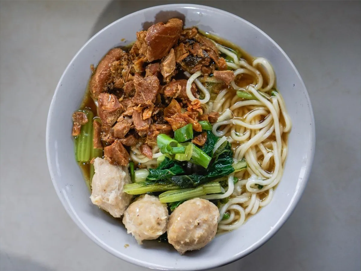 Braised pork & meatballs with noodles & greens at Dong bei Ren jia, a Asian Restaurant in Chicago