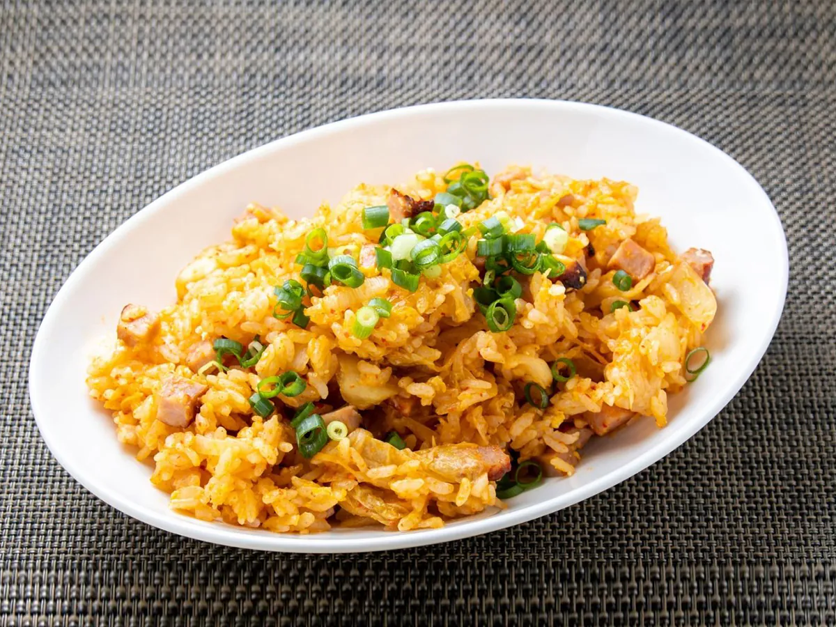 Fried rice with kimchi, pork & fresh scallions at Dong bei Ren jia, a Asian Restaurant in Chicago